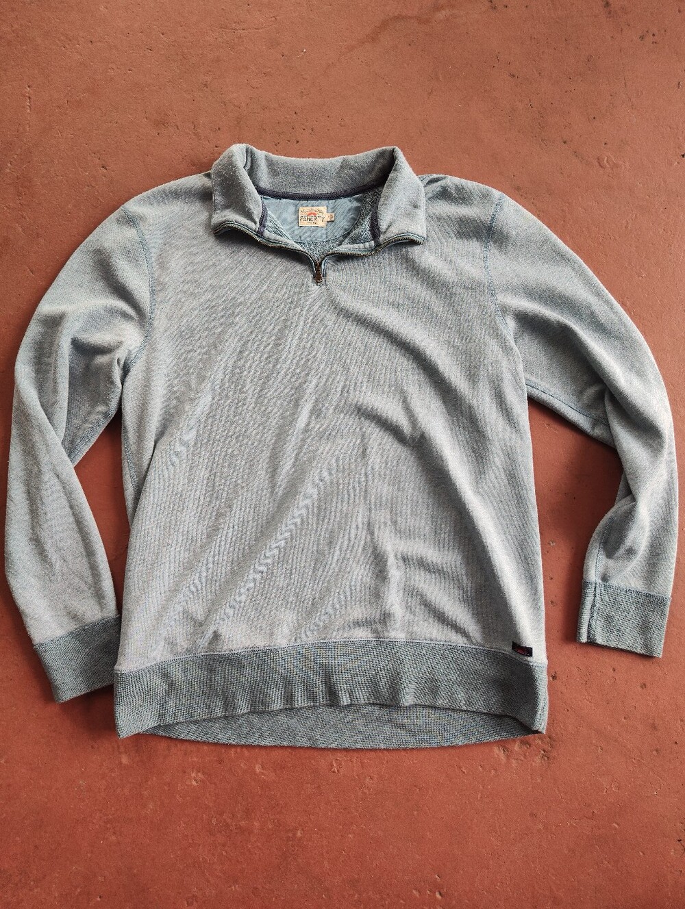 Faherty Men Sweater Organic Cotton Blend 1/4 Zip Pullover Heather Blue Large L